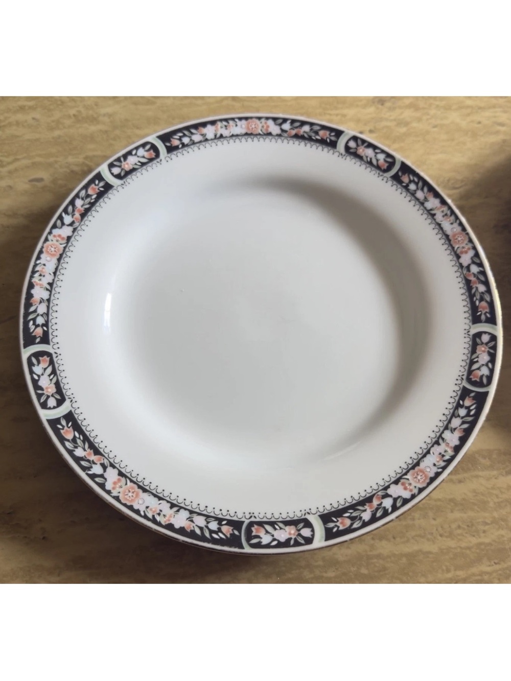 TWO Remington Red Sea Fine China Luncheon Salad Plates Flowers Border Gold Trim